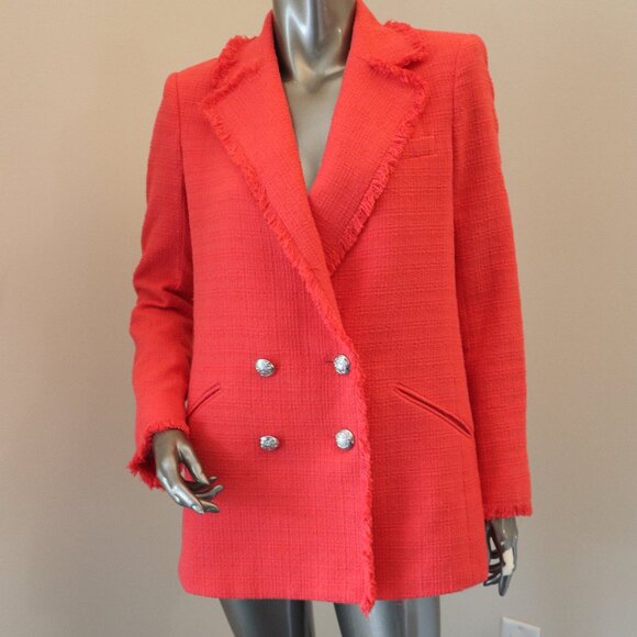 Veronica Beard Nayeli Blazer Dickey Fringe Jacket Watermelon Red Size 2 New $598 - Picture 2 of 9